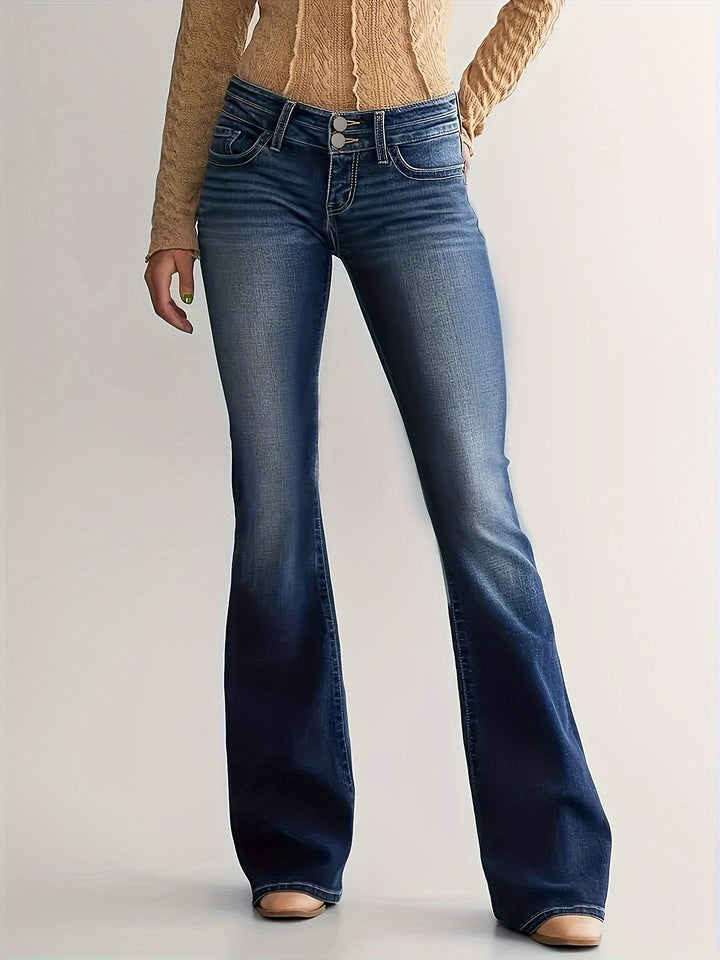 SOVINA | Casual Flared Denim Pants with Double Button Closure