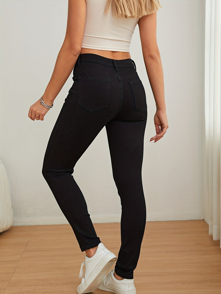 NOIREN | Solid Black High-Waist Skinny Jeans