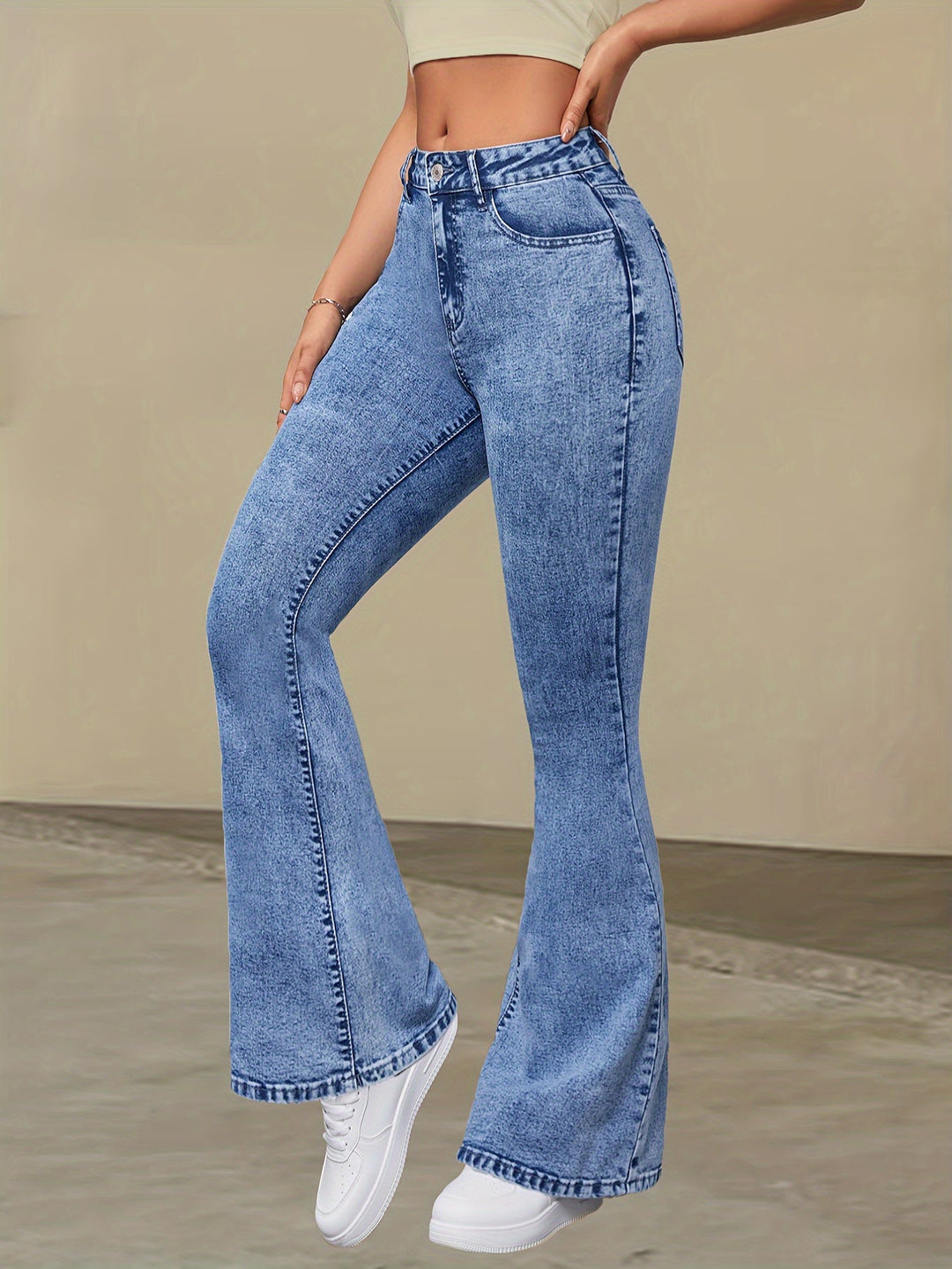 NIVESSA | Elegant High-Waist Stretch Denim Flare Jeans