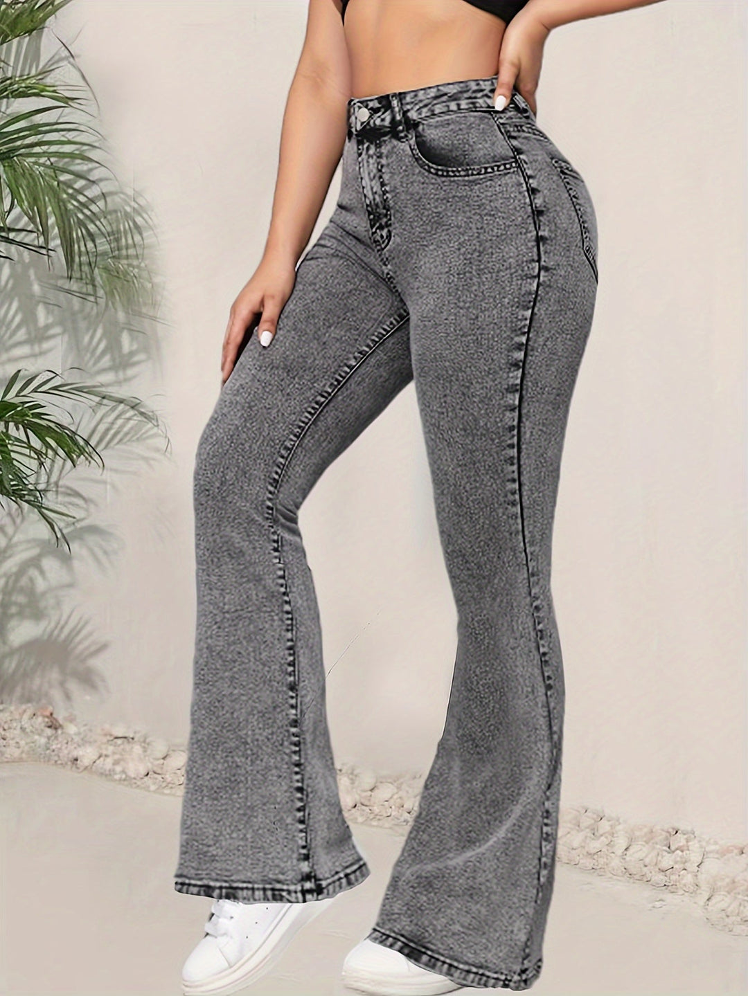 FELARA | Gray Jeans with High Waist and Flared Legs