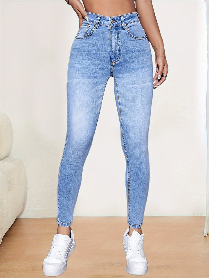 EMOVIA | High-Waist Skinny Jeans in Solid Color