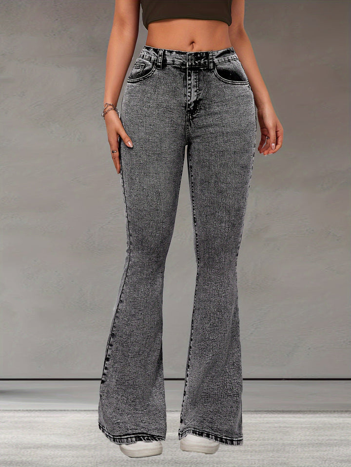 ELIVIA | Stretch Denim Flare-Leg Jeans in Elegant Solid Color