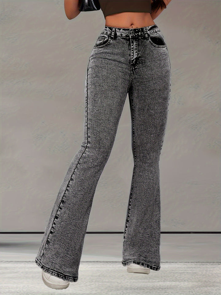 ELIVIA | Stretch Denim Flare-Leg Jeans in Elegant Solid Color