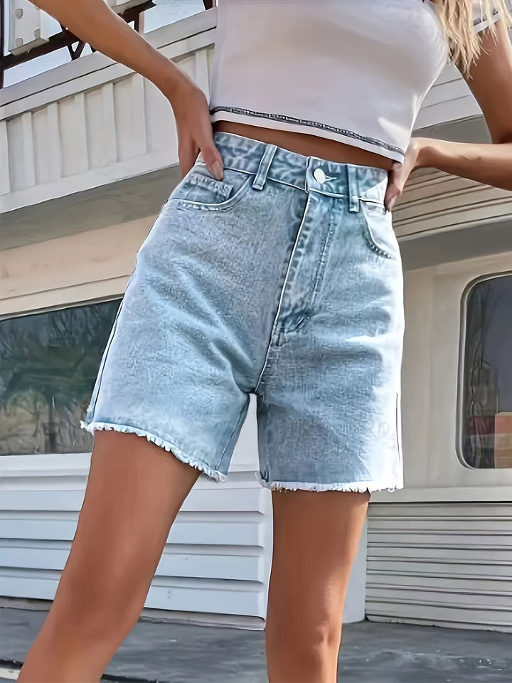 LOVELLA | Washed Denim Shorts with Frayed Hem and Loose Fit