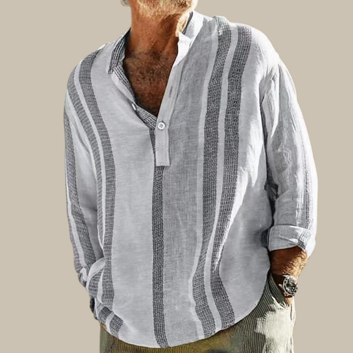 PERLON | Striped Linen-Look Shirt with Long Sleeves