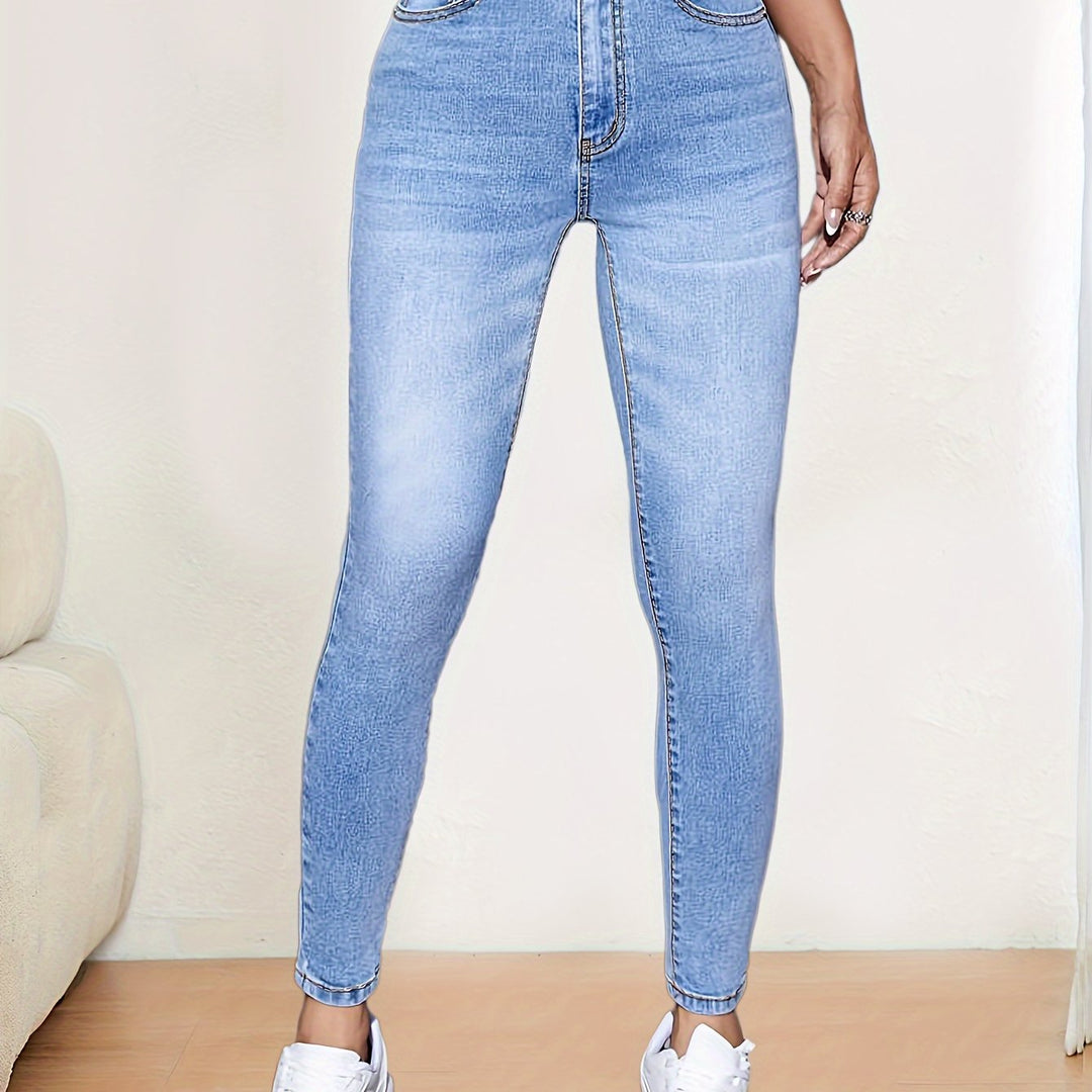 EMOVIA | High-Waist Skinny Jeans in Solid Color