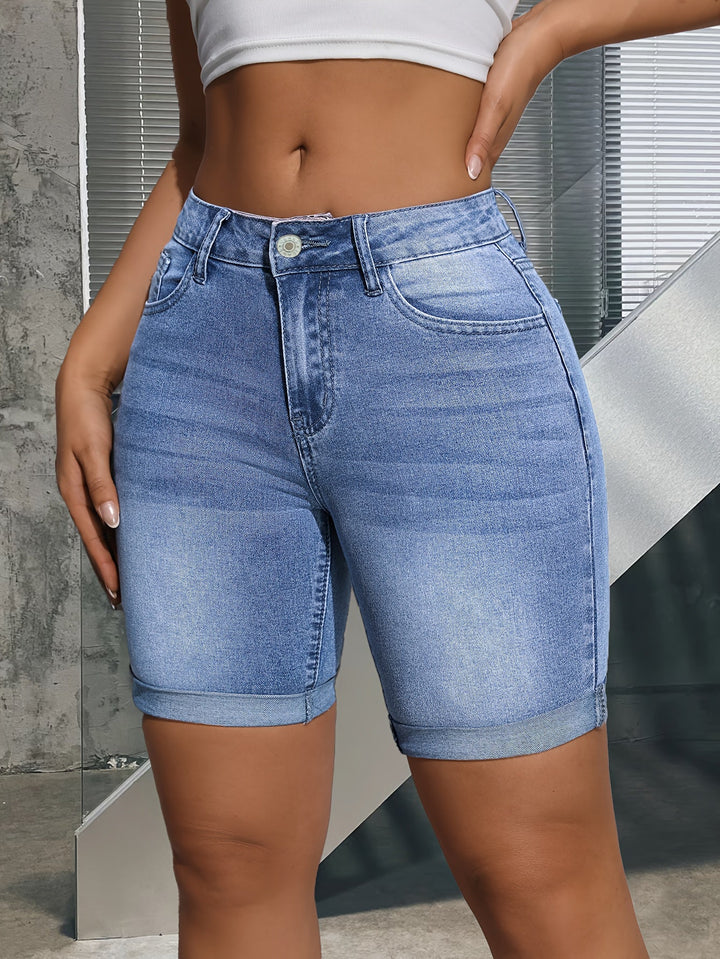 SOPHRIA | High-Waist Denim Shorts with Rolled Hem