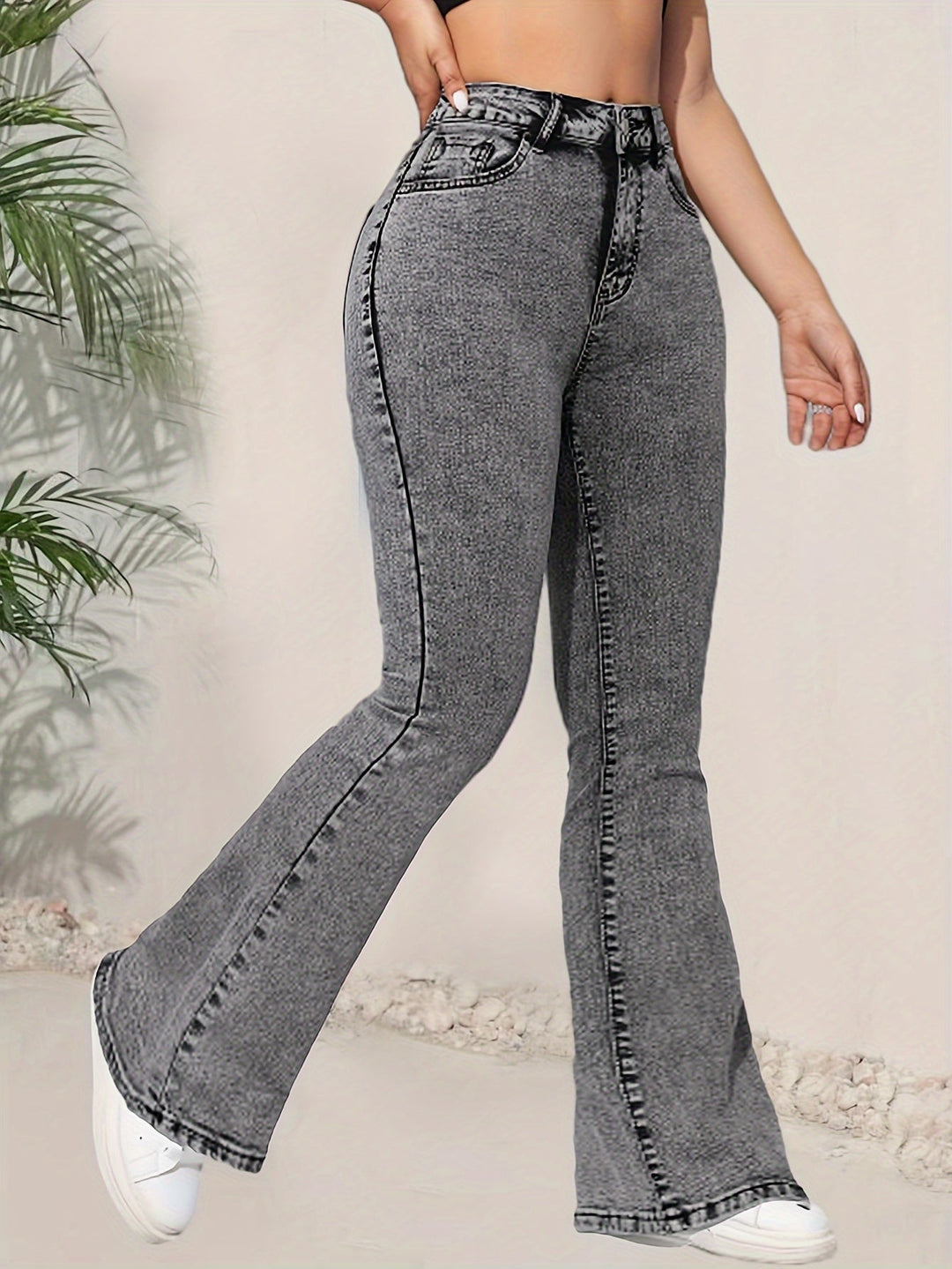 FELARA | Gray Jeans with High Waist and Flared Legs