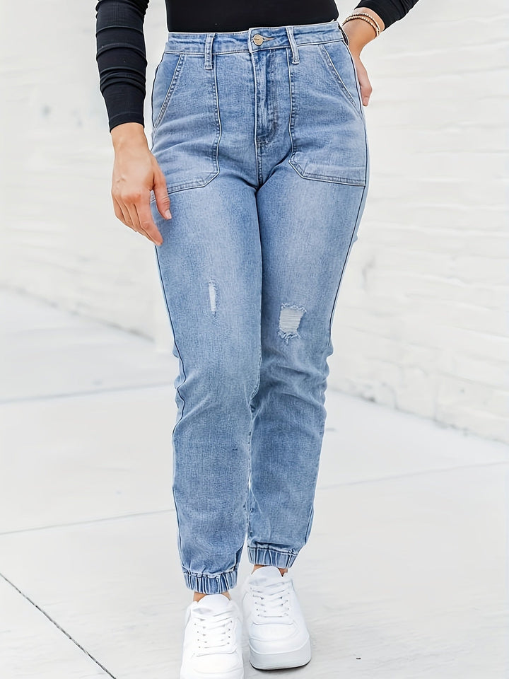 SOVIANA | Casual Women's Jeans in Washed Blue with Large Pockets