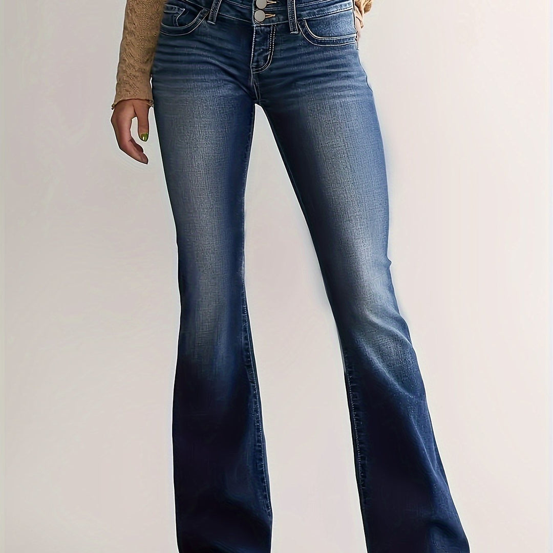 SOVINA | Casual Flared Denim Pants with Double Button Closure