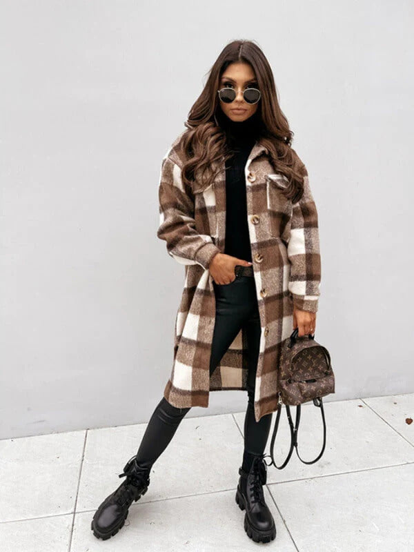 Scarlett | Stylish Checkered Long Coat