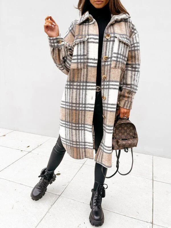 Scarlett | Stylish Checkered Long Coat