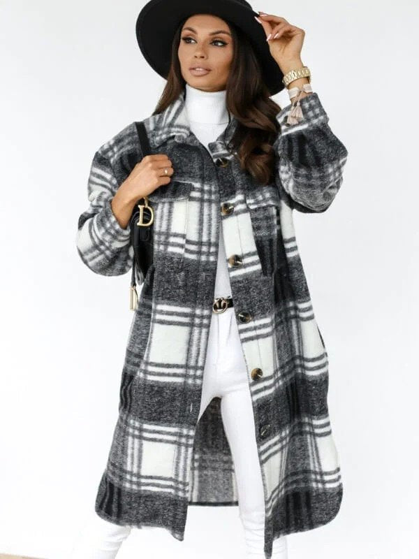 Scarlett | Stylish Checkered Long Coat