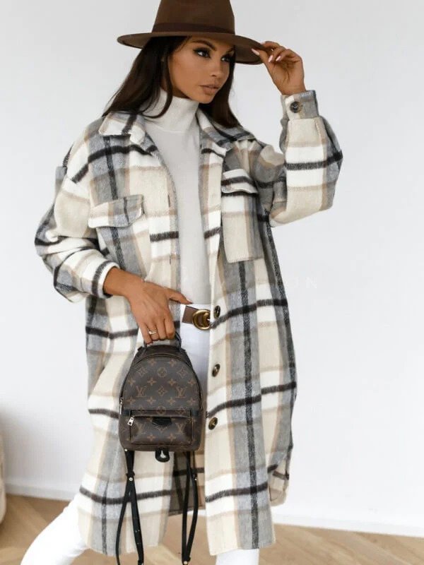 Scarlett | Stylish Checkered Long Coat