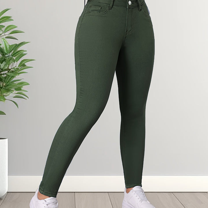 FELINA | Elegant Army Green Stretch Skinny Jeans with High Waist