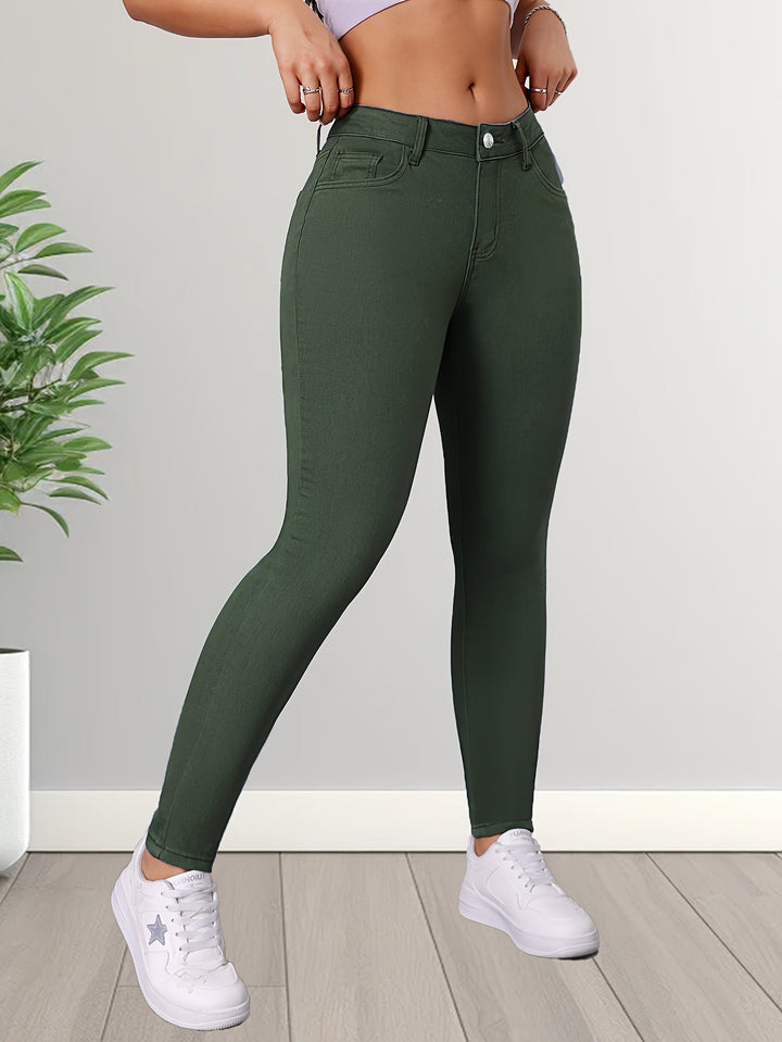 FELINA | Elegant Army Green Stretch Skinny Jeans with High Waist