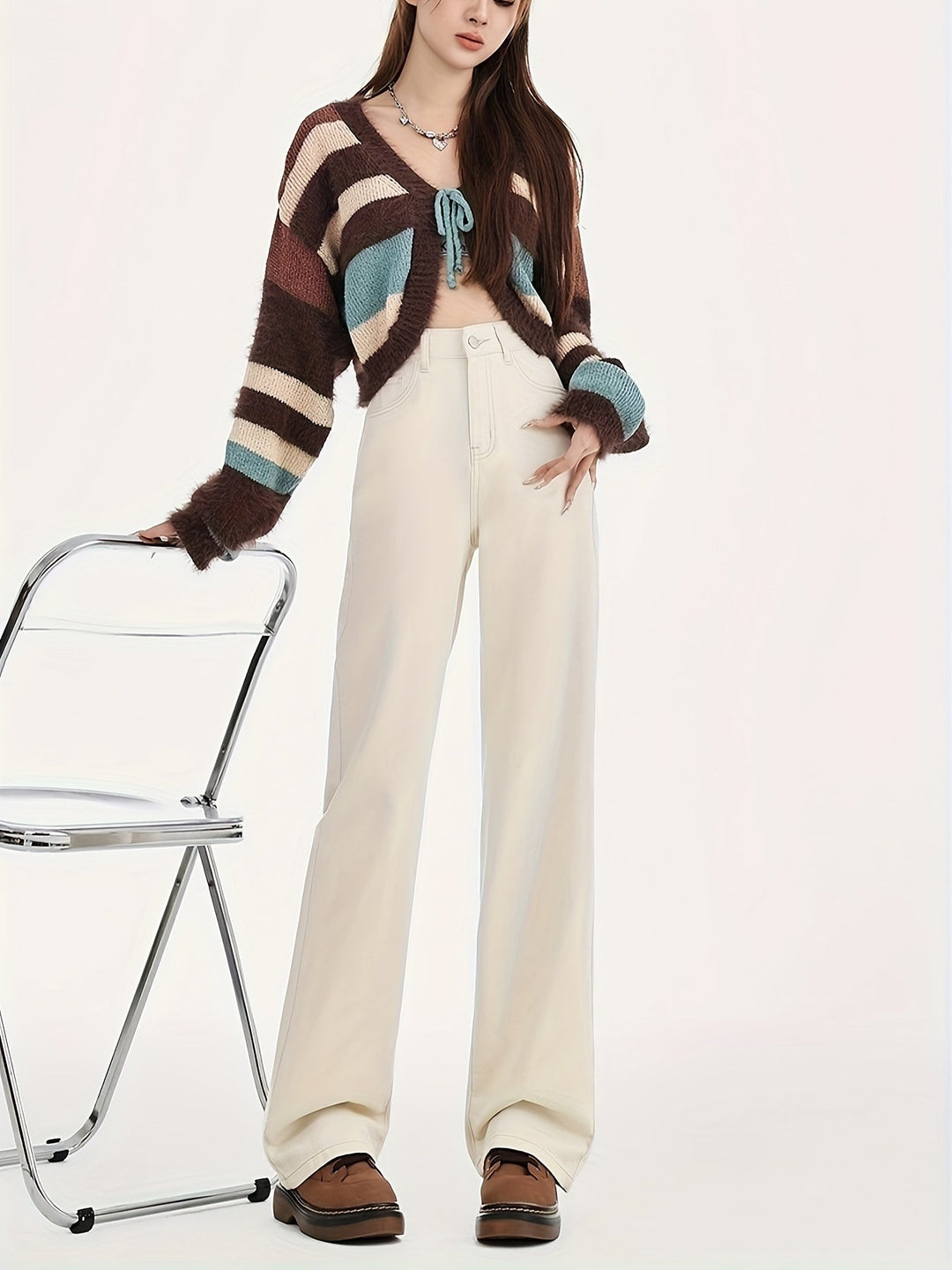 LOTIVA | Elegant High-Waist Ivory Wide-Leg Jeans