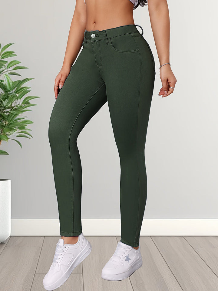 FELINA | Elegant Army Green Stretch Skinny Jeans with High Waist