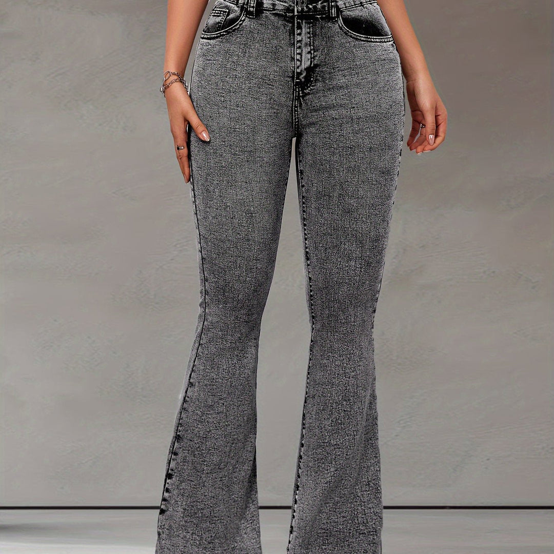 ELIVIA | Stretch Denim Flare-Leg Jeans in Elegant Solid Color