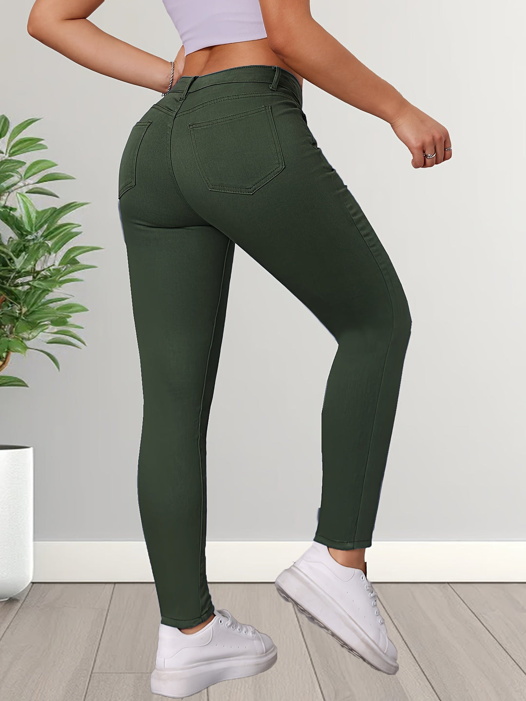 FELINA | Elegant Army Green Stretch Skinny Jeans with High Waist