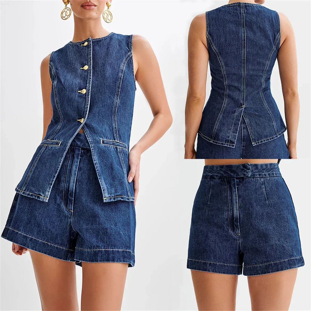 AURELLE | Vintage Denim Summer Suit Set