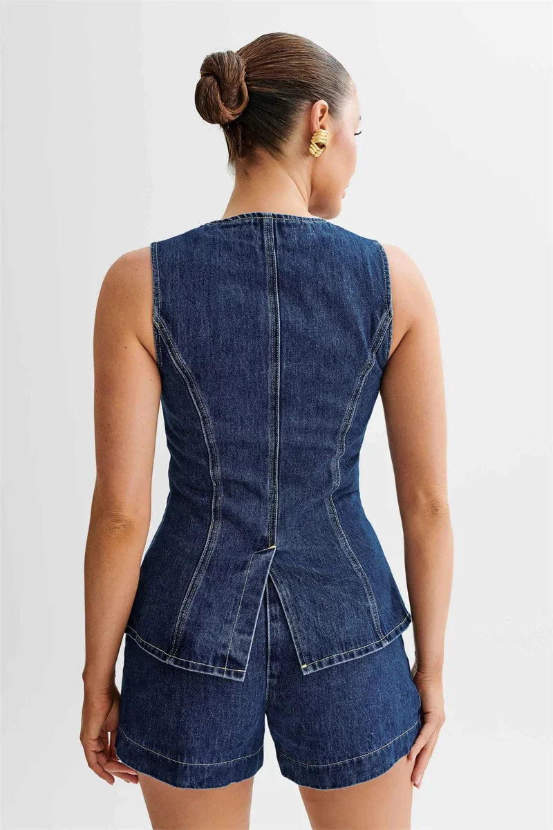 AURELLE | Vintage Denim Summer Suit Set